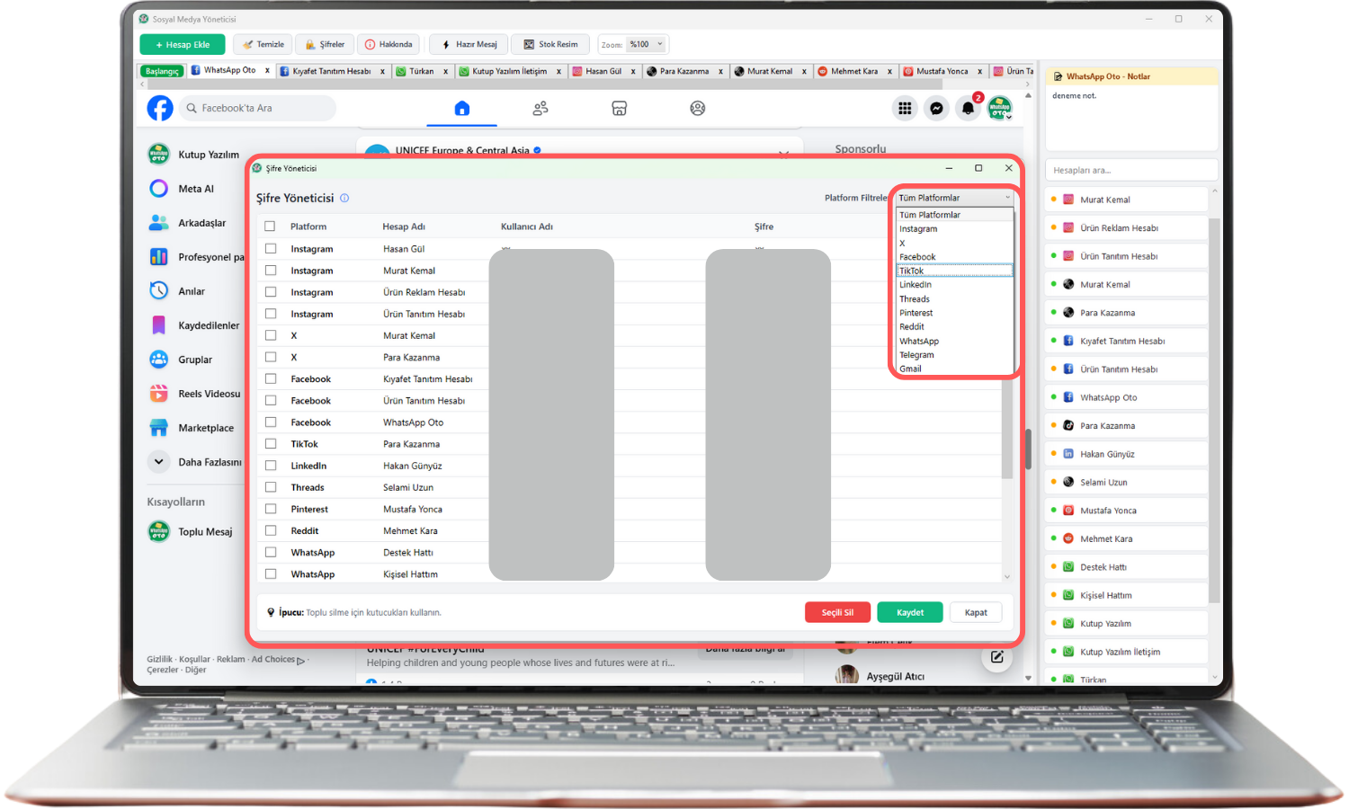 Sosyal Medya Yönetimi Programı 4 Sosyal Medya Yönetimi Programı Kaydedilen Şifreler