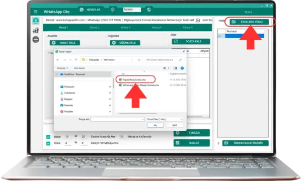 Excelden WhatsApp Toplu Mesaj İçin Liste Yükleme